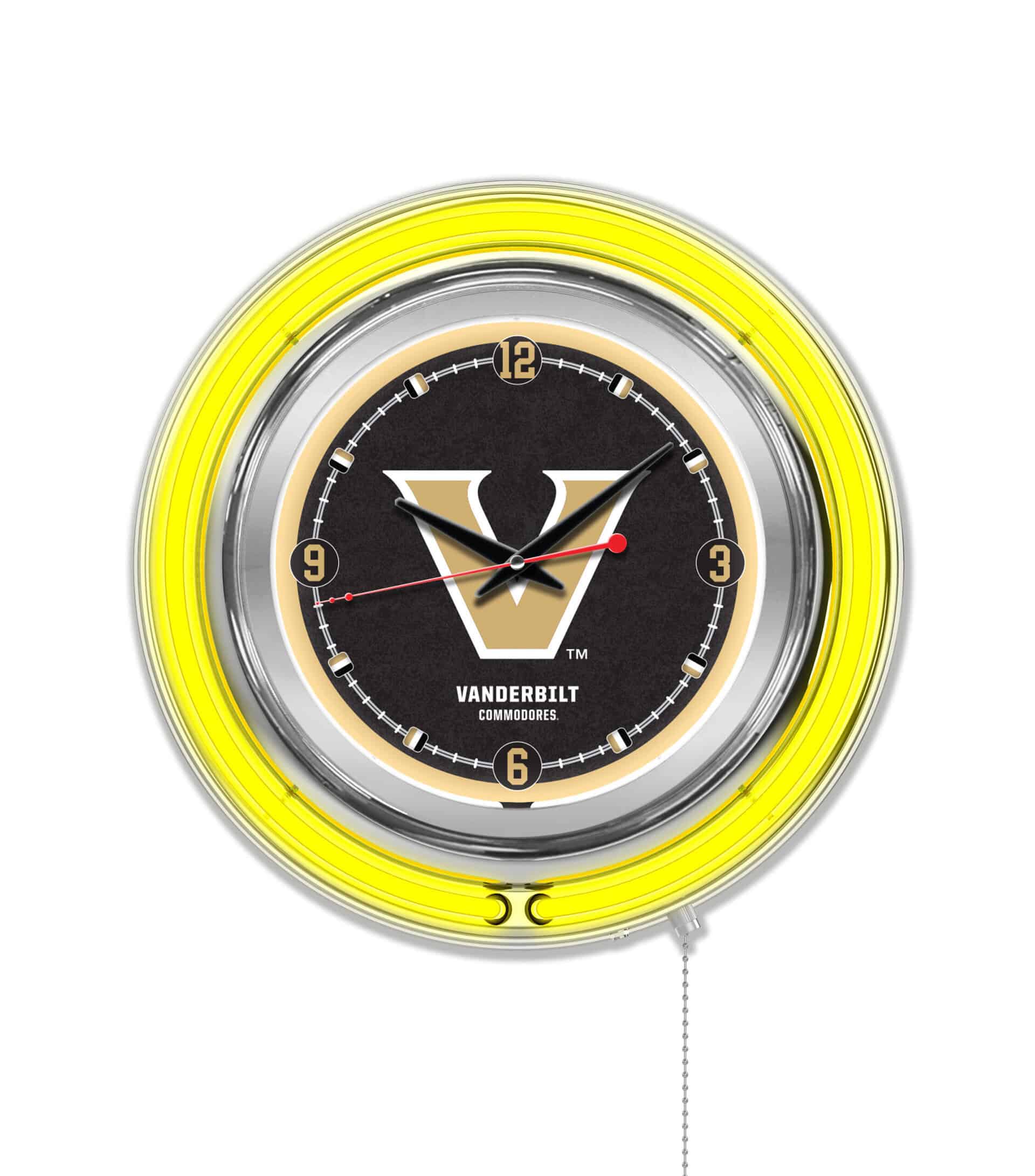 Vanderbilt University 15-Inch Neon Logo Clock in Chrome