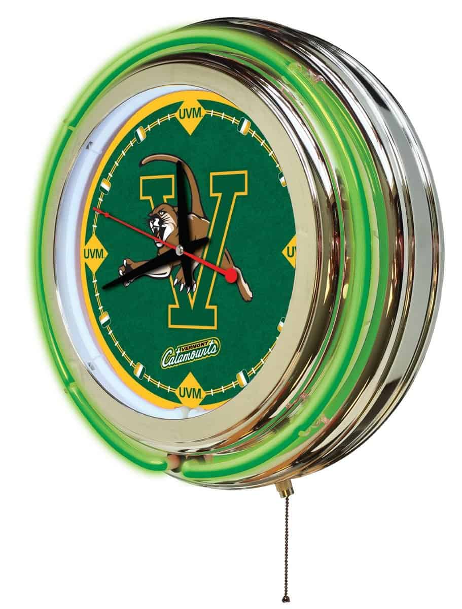 University of Vermont 15-Inch Neon Logo Clock in Chrome