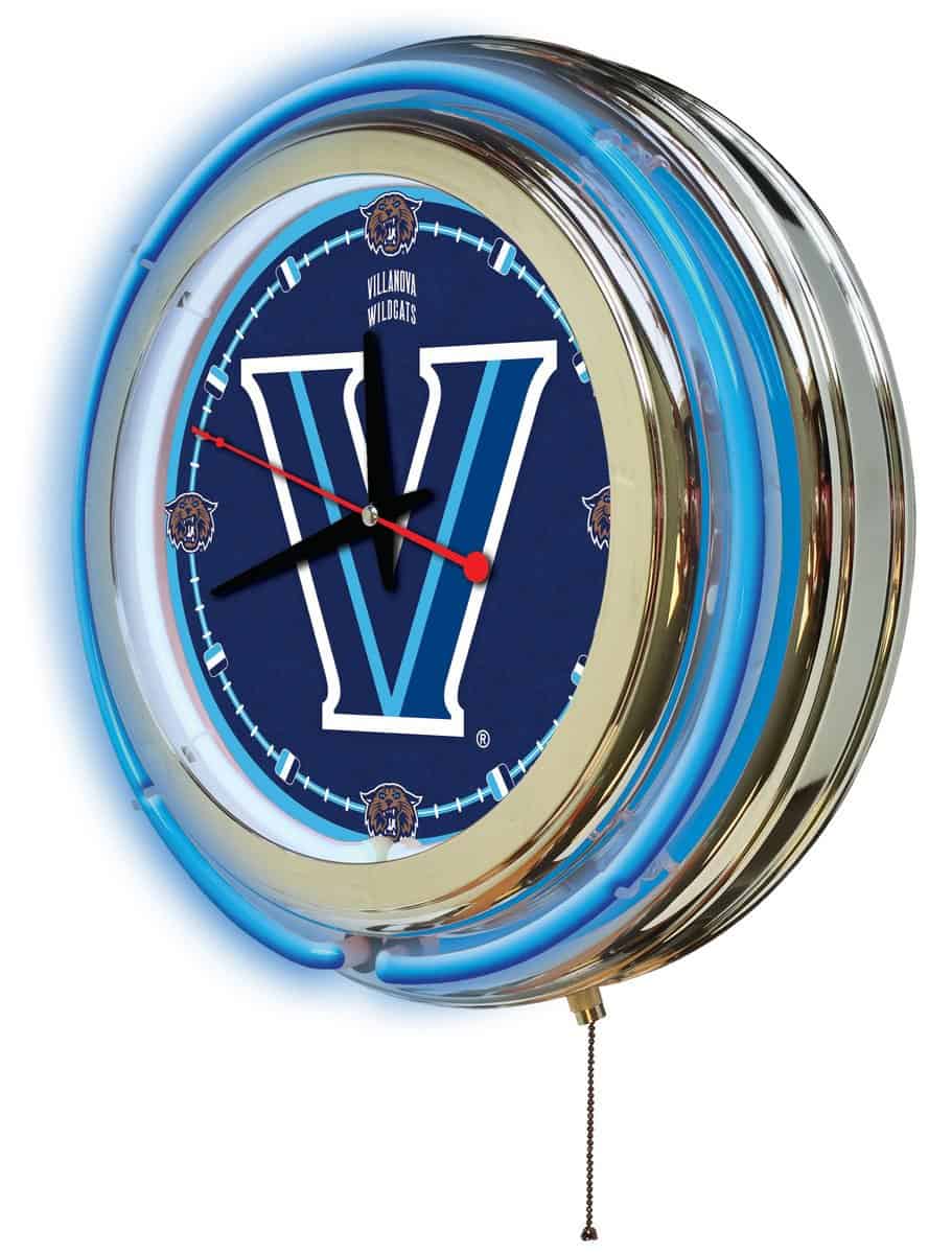 Villanova University 15-Inch Neon Logo Clock in Chrome
