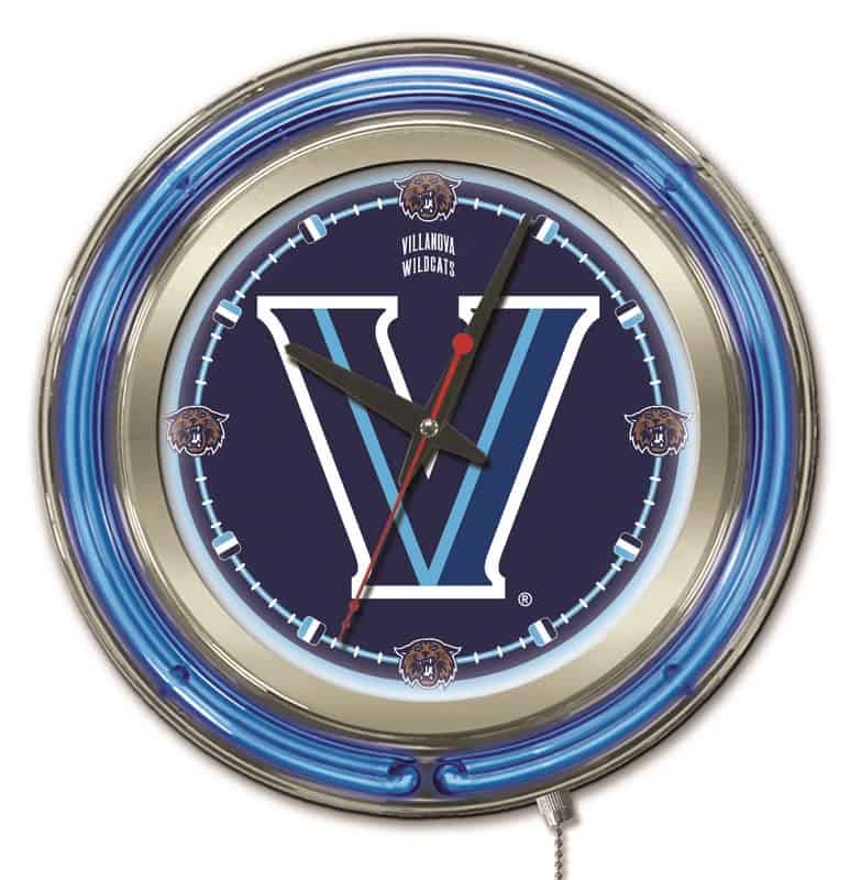 Villanova University 15-Inch Neon Logo Clock in Chrome