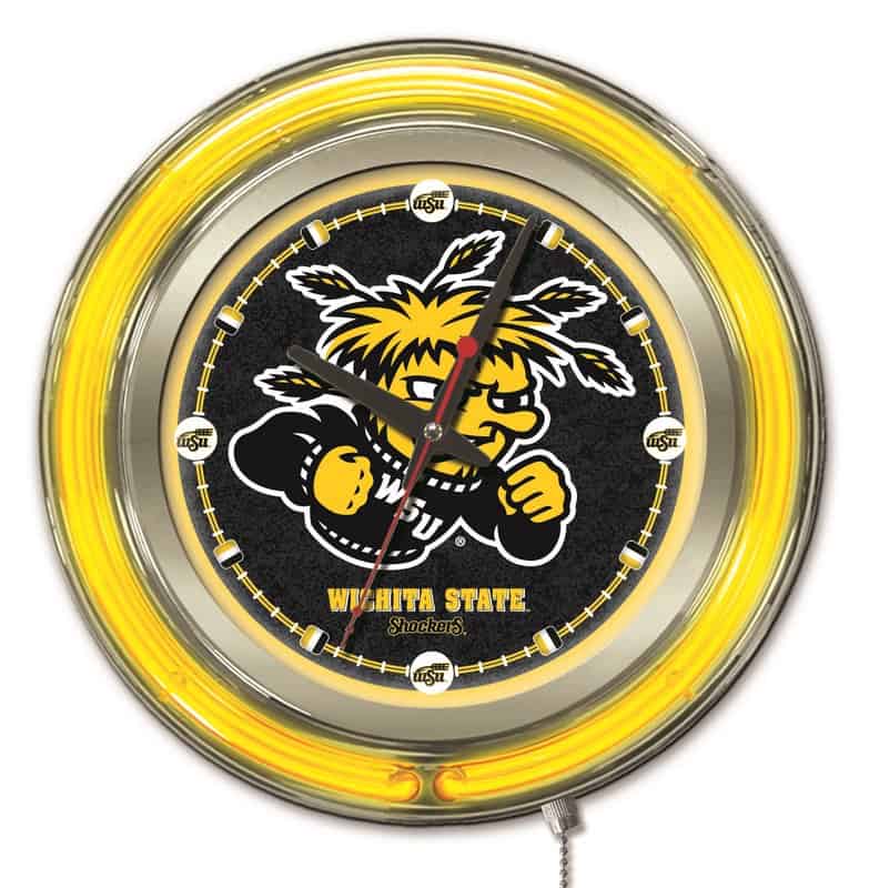 Wichita State University 15-Inch Neon Logo Clock in Chrome