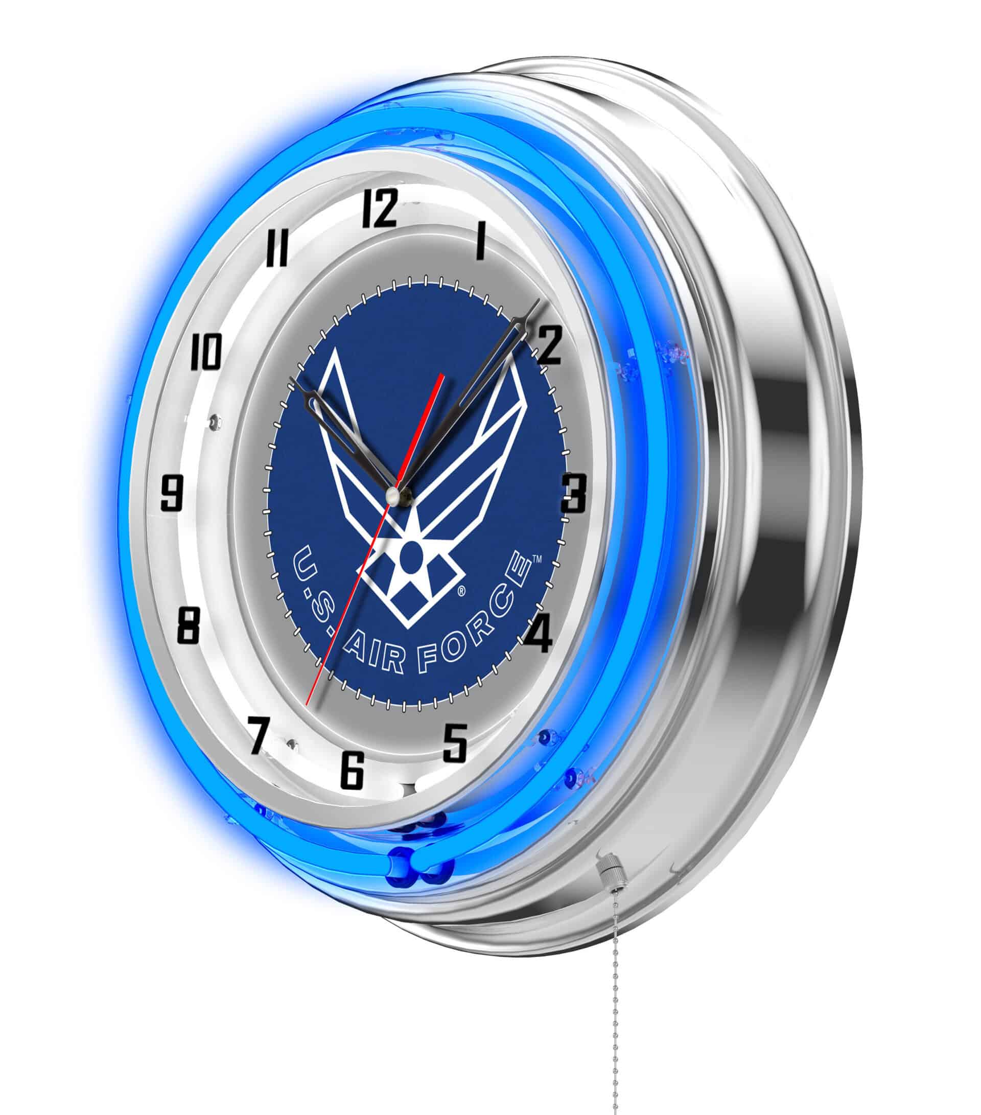United States Air Force 19-Inch Neon Logo Clock in Chrome