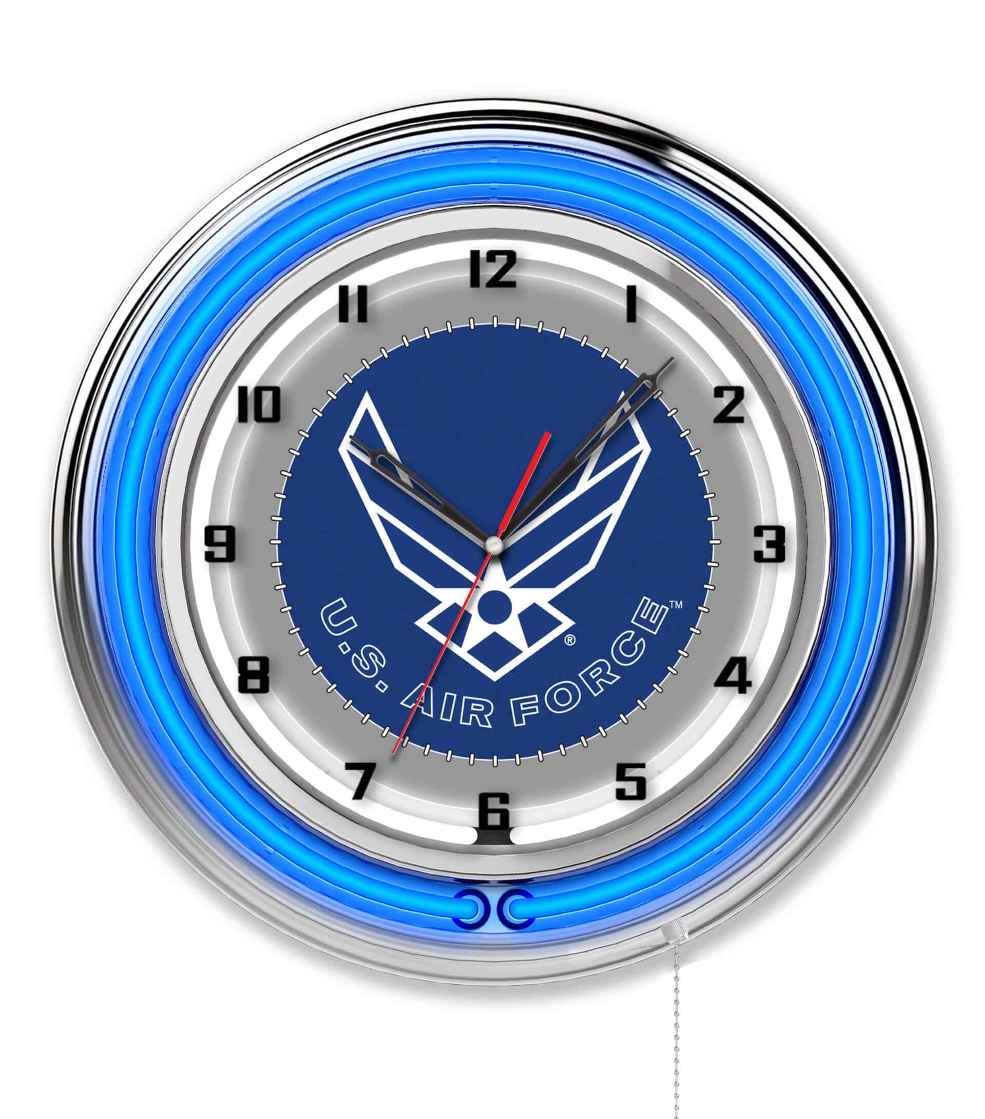 United States Air Force 19-Inch Neon Logo Clock in Chrome