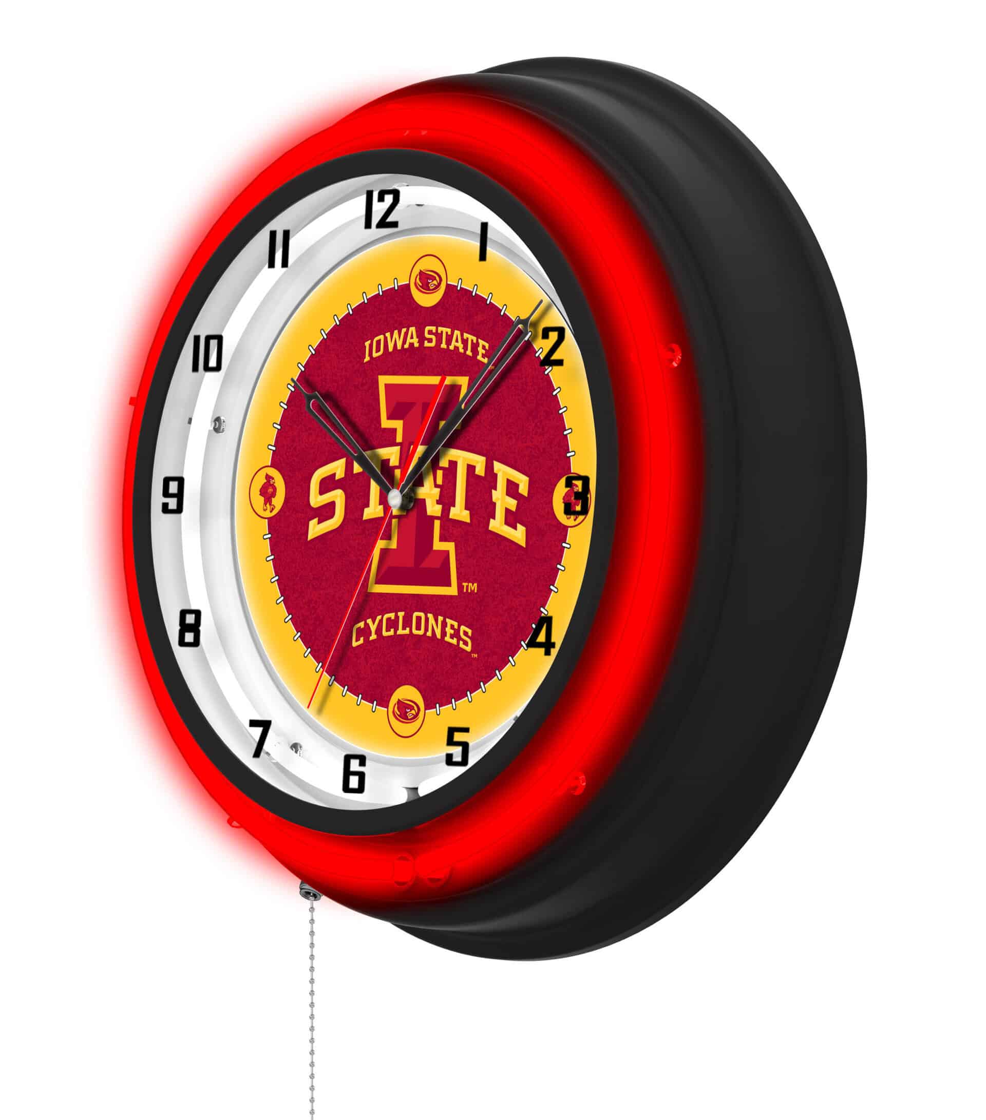 Iowa State University 19-Inch Neon Logo Clock in Black