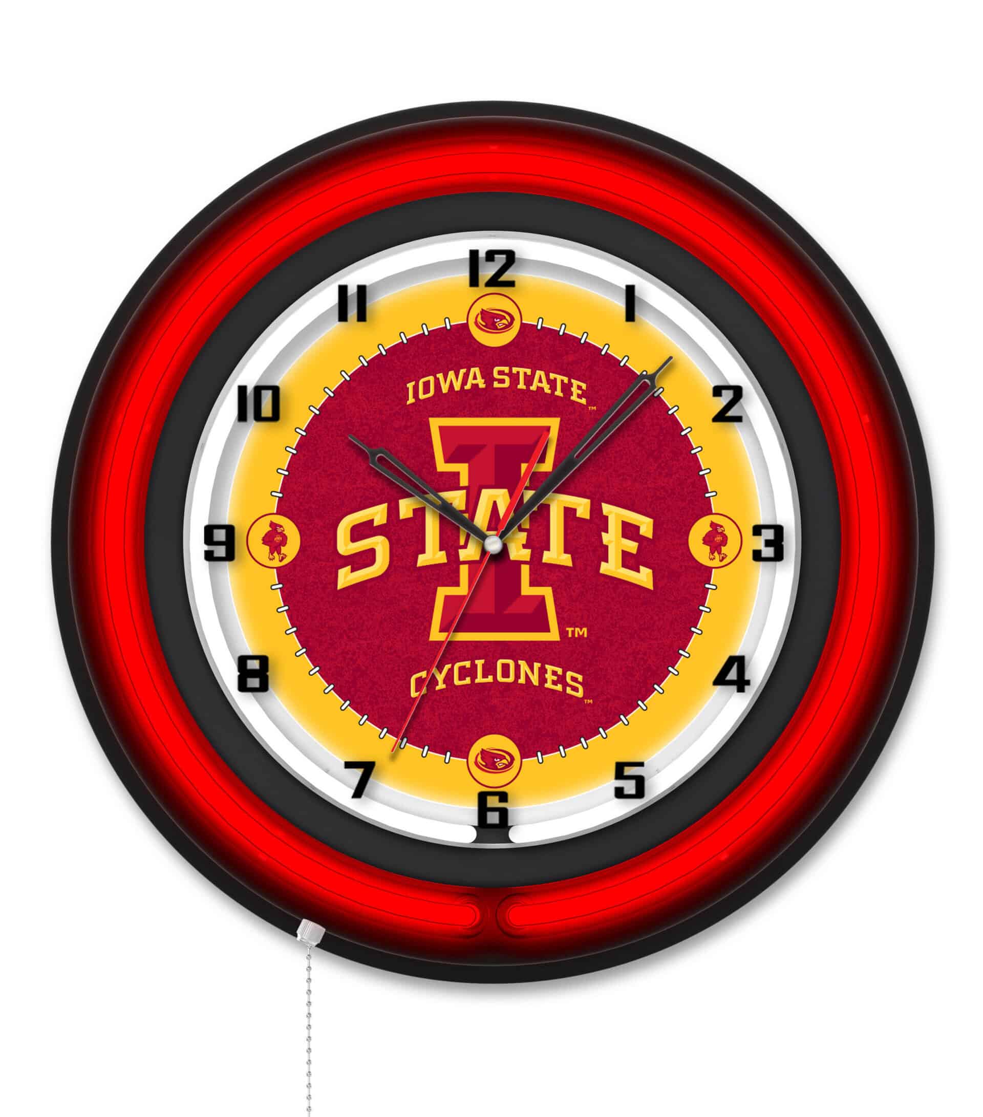 Iowa State University 19-Inch Neon Logo Clock in Black
