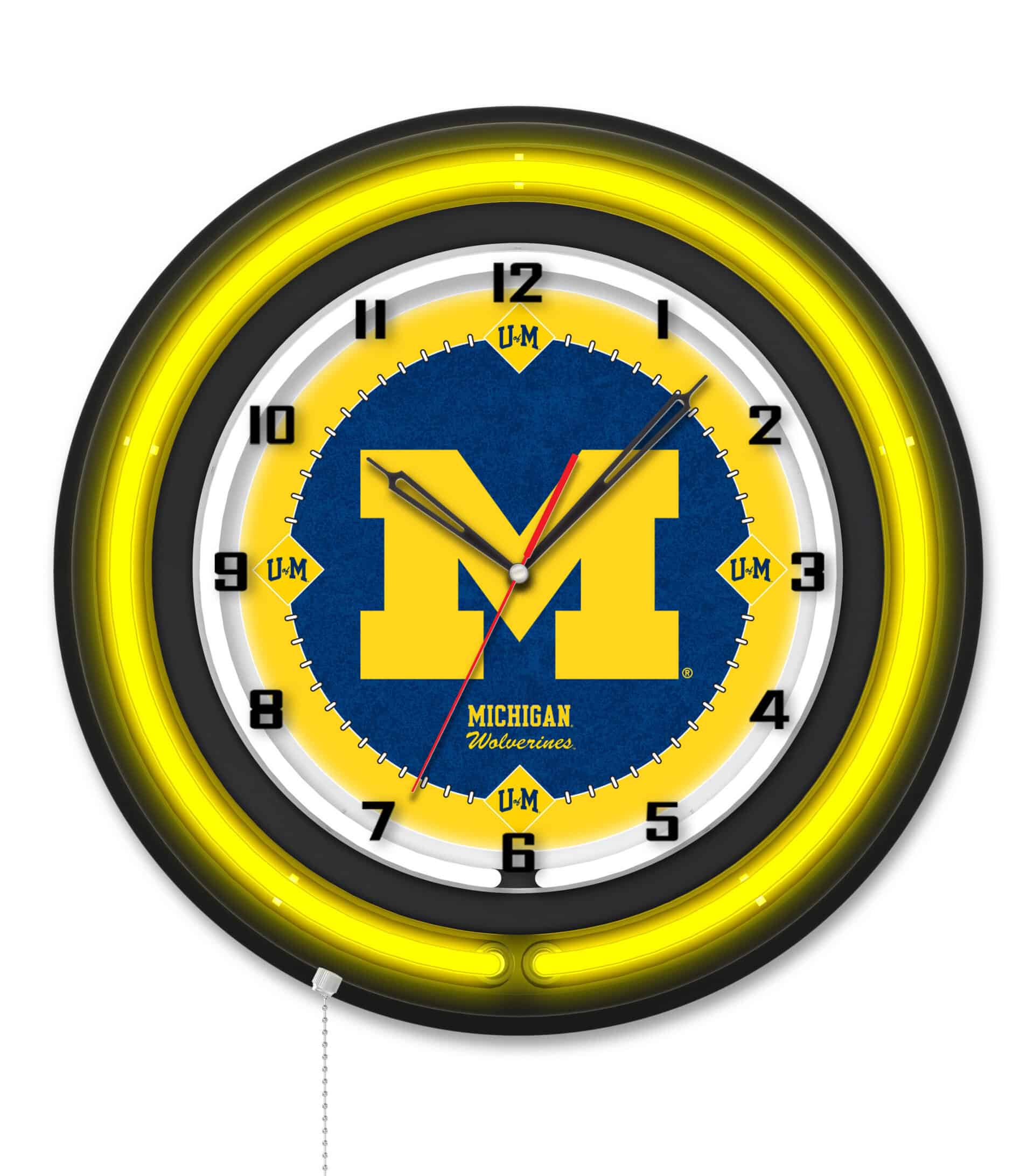 University of Michigan 19-Inch Neon Logo Clock in Black