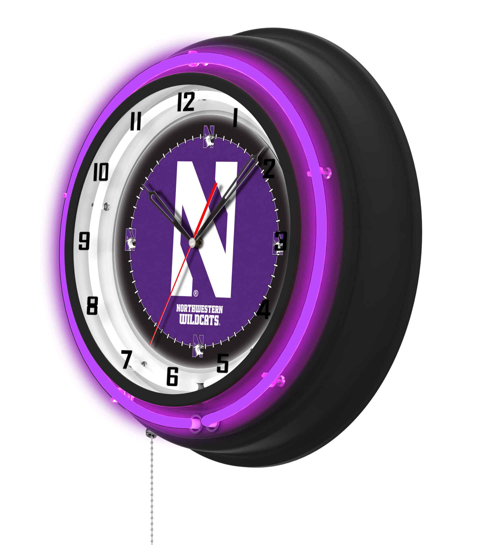 Northwestern University 19-Inch Neon Logo Clock in Black