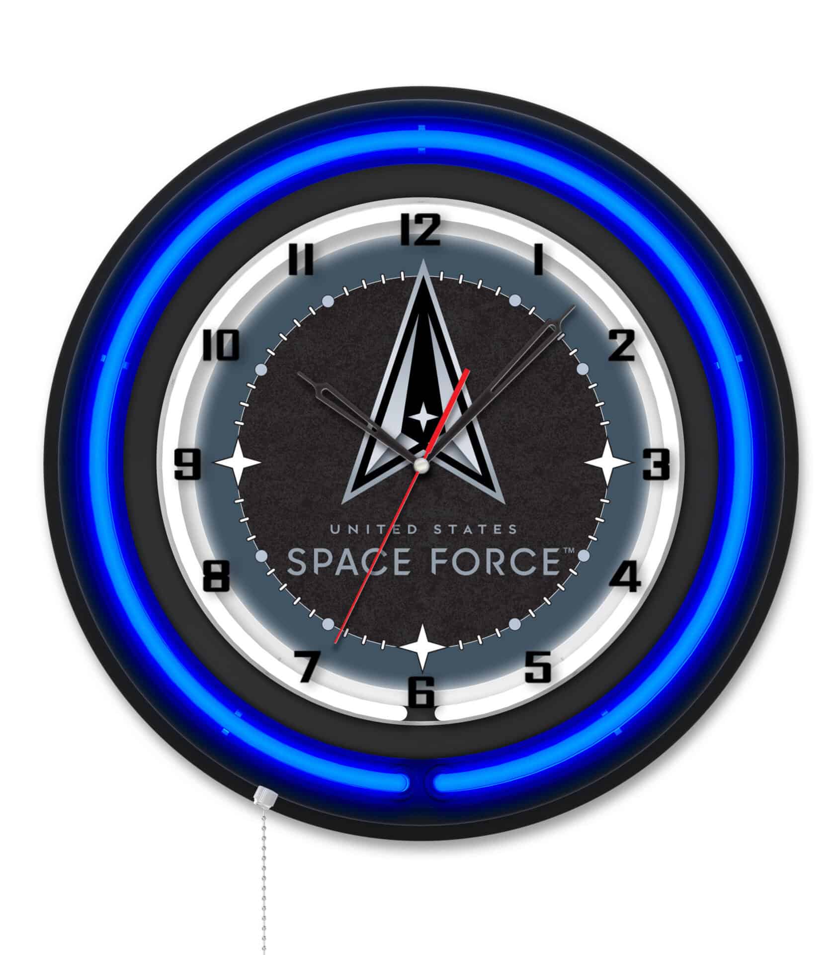 United States Space Force 19-Inch Double Neon Wall Clock in Black