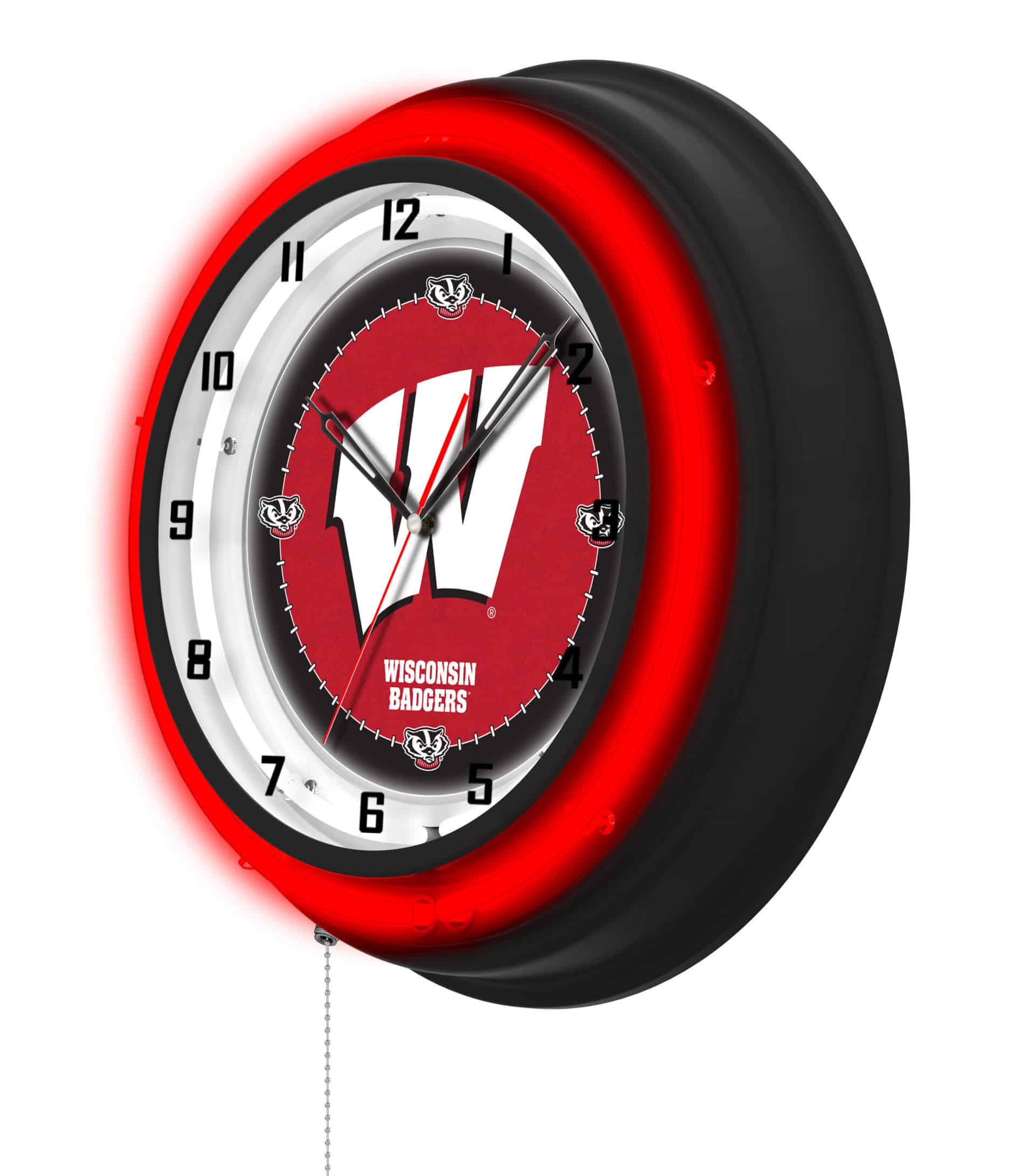 University of Wisconsin (W) 19-Inch Neon Logo Clock in Black