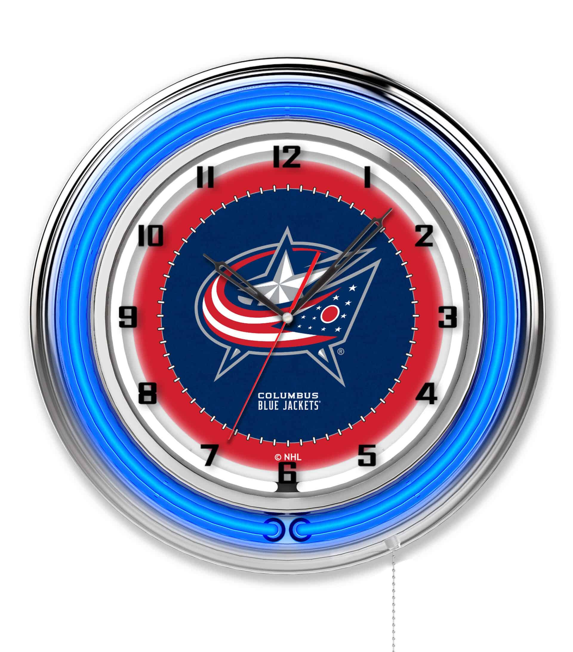 Columbus Blue Jackets 19-Inch Neon Logo Clock in Chrome