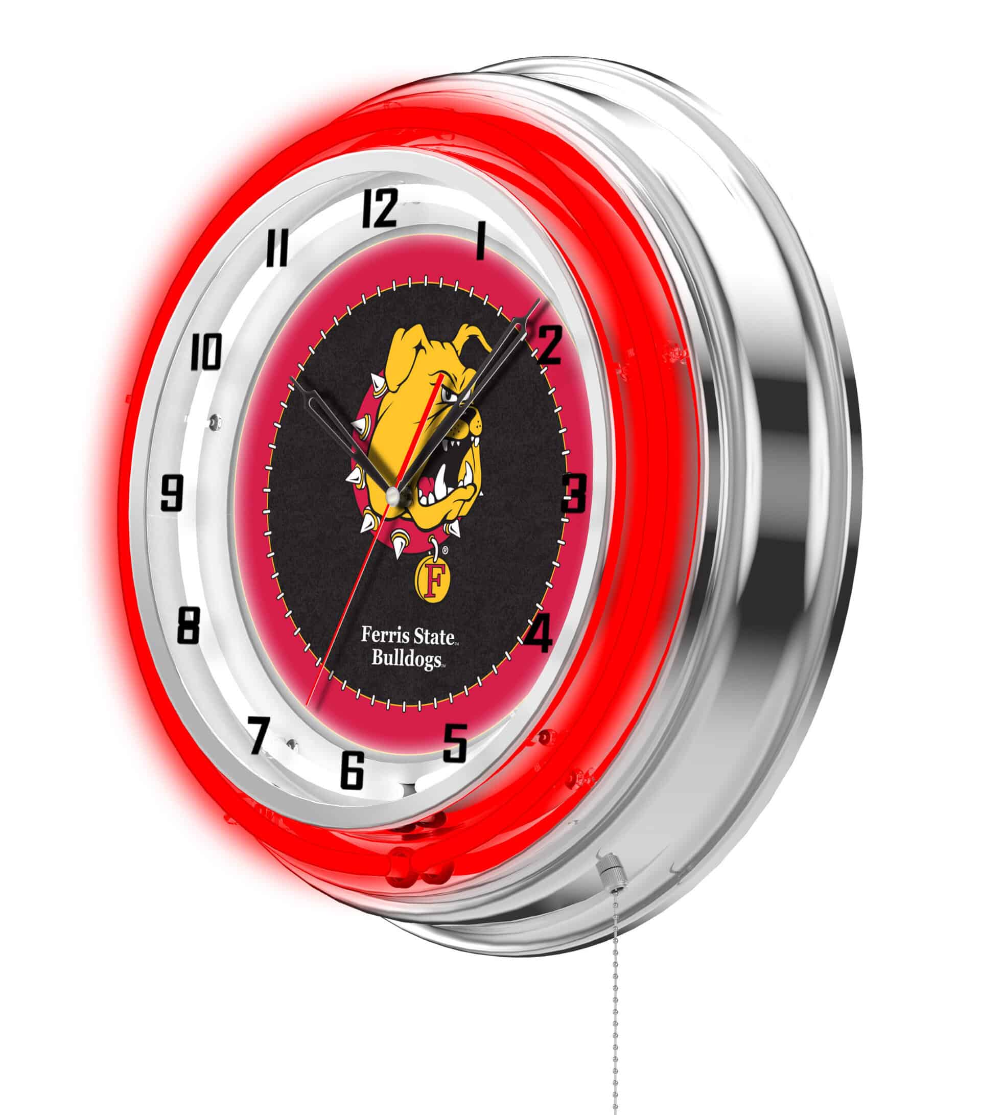 Ferris State University 19-Inch Neon Logo Clock in Chrome