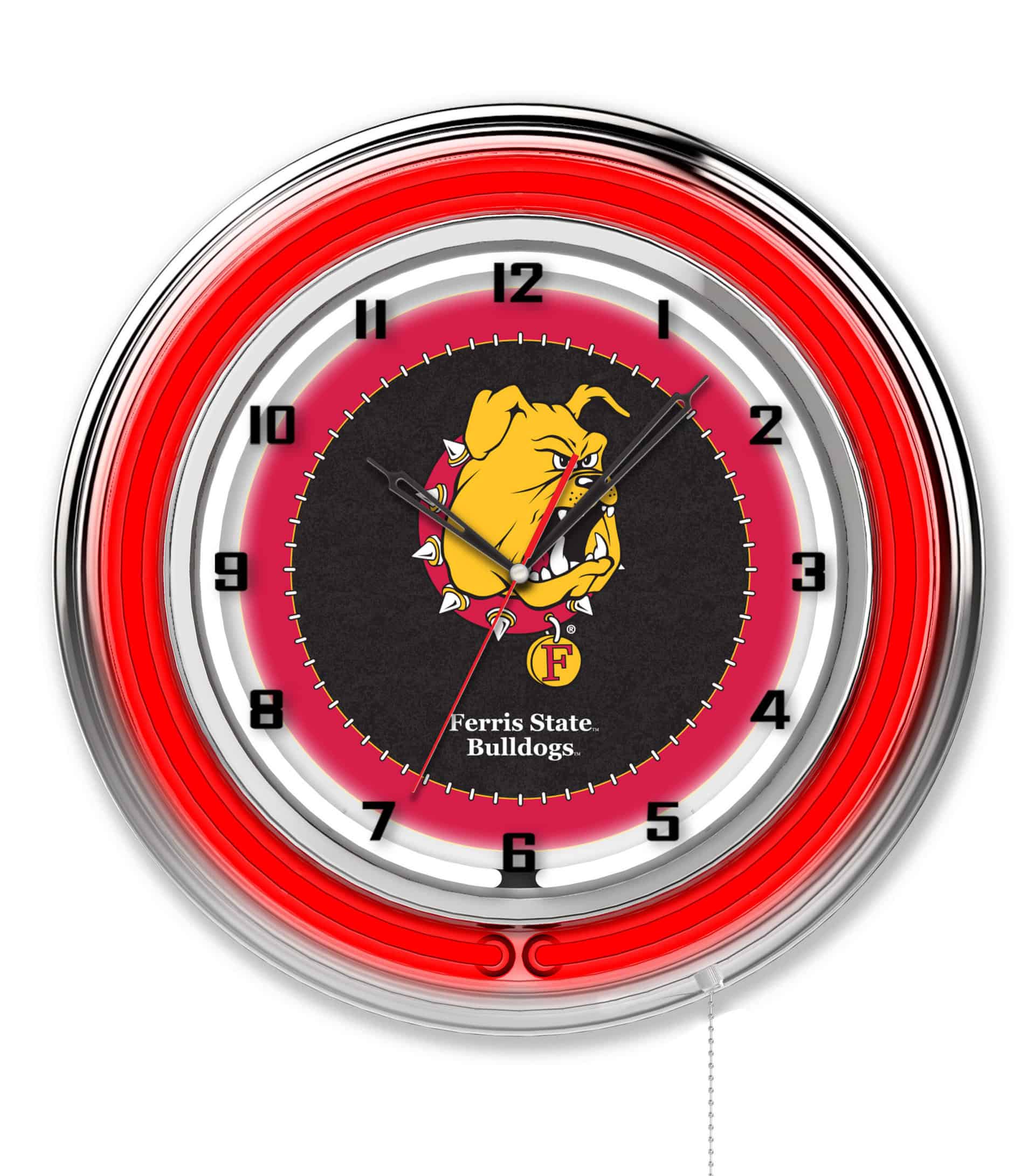 Ferris State University 19-Inch Neon Logo Clock in Chrome