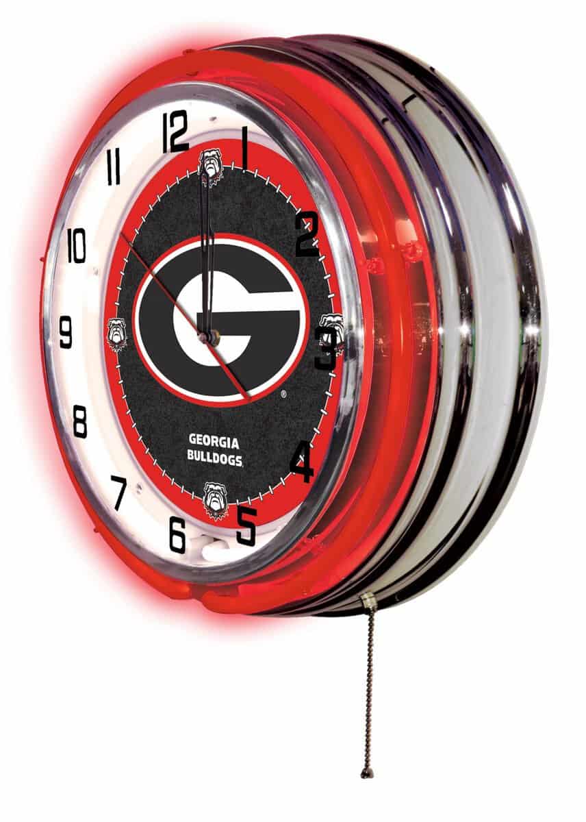 University of Georgia (G) 19-Inch Neon Logo Clock in Chrome