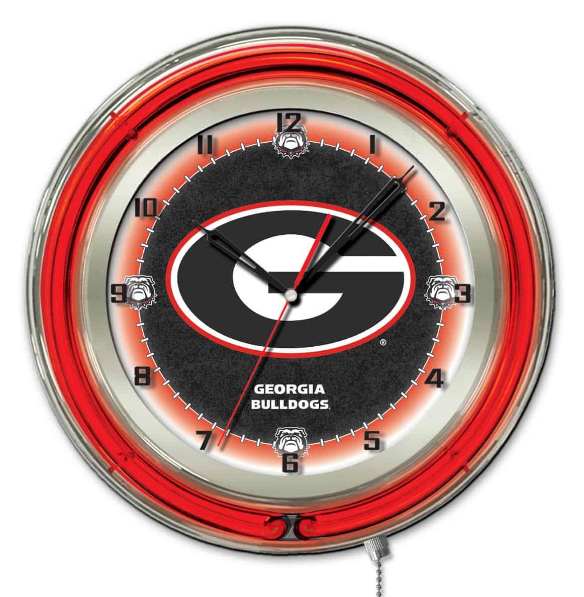 University of Georgia (G) 19-Inch Neon Logo Clock in Chrome