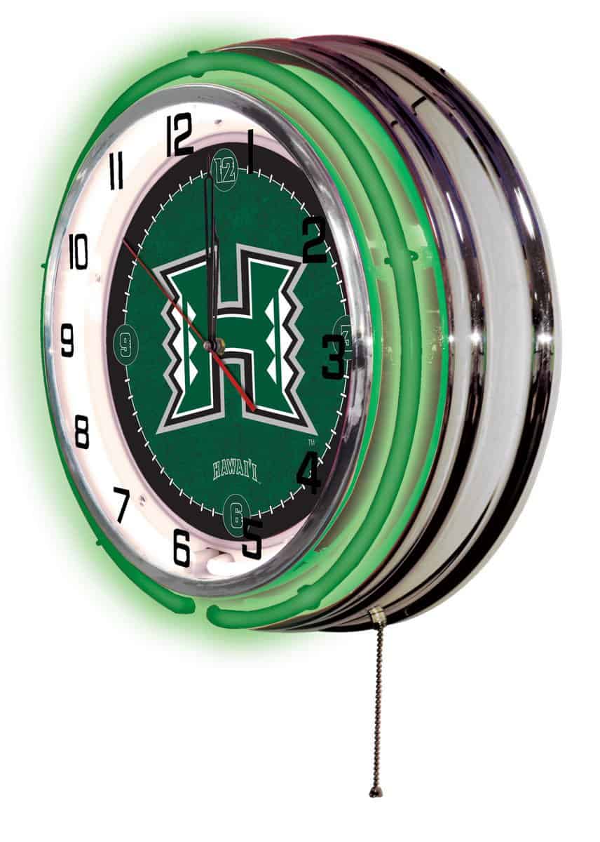 University of Hawaii 19-Inch Neon Logo Clock in Chrome