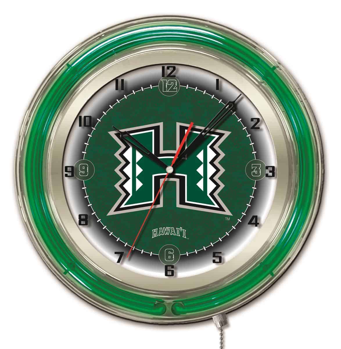 University of Hawaii 19-Inch Neon Logo Clock in Chrome
