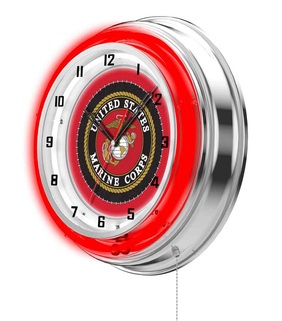 United States Marine Corps 19-Inch Neon Logo Clock in Chrome