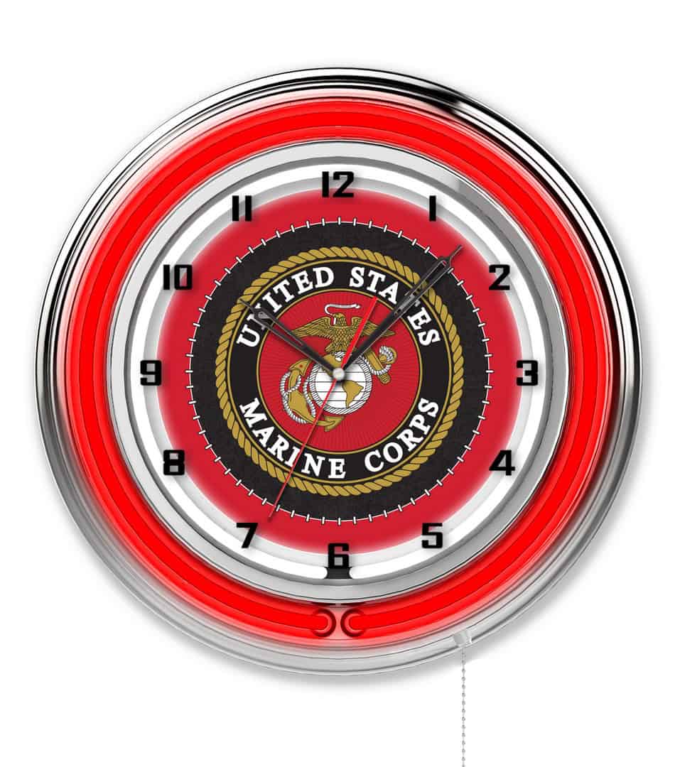 United States Marine Corps 19-Inch Neon Logo Clock in Chrome