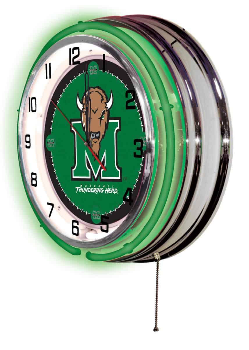 Marshall University 19-Inch Neon Logo Clock in Chrome