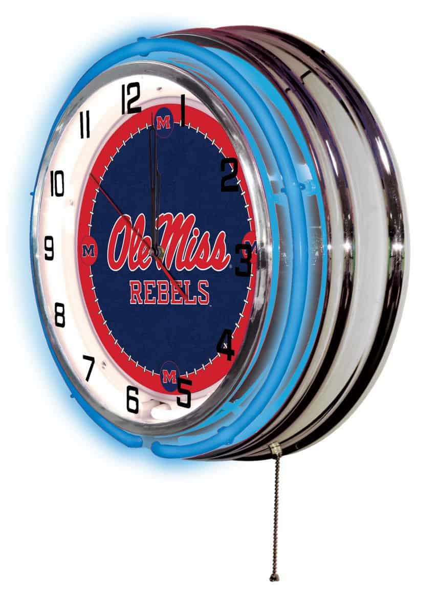 University of Mississippi 19-Inch Neon Logo Clock in Chrome