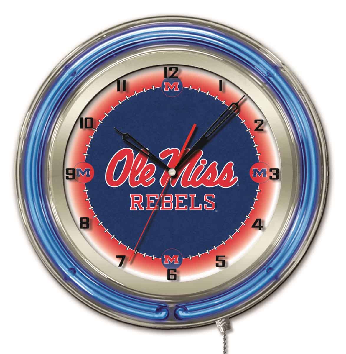 University of Mississippi 19-Inch Neon Logo Clock in Chrome