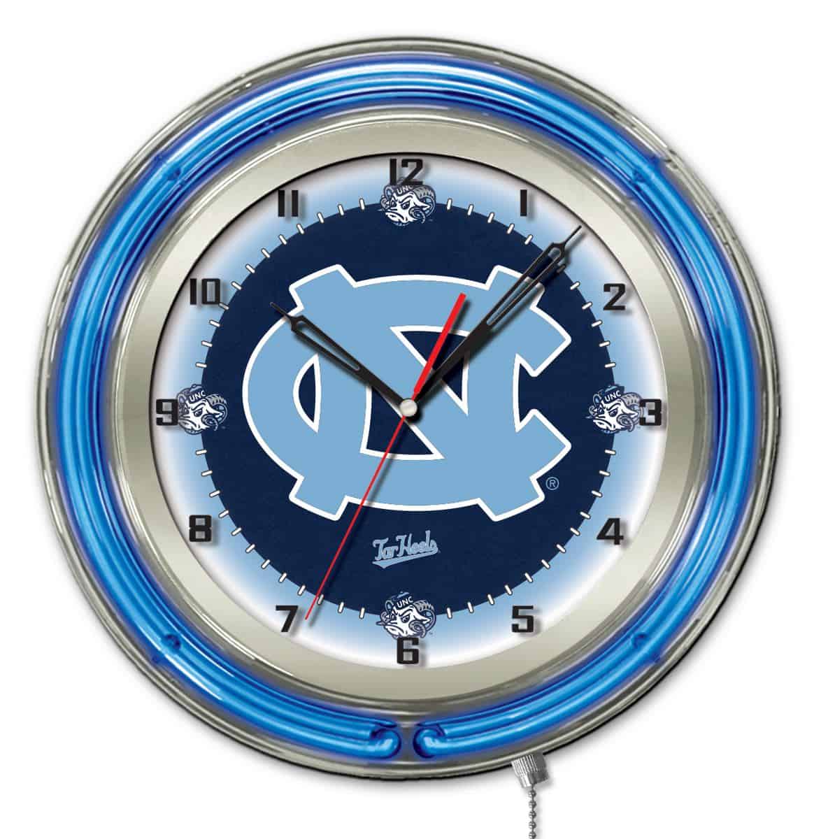 University of North Carolina 19-Inch Neon Logo Clock in Chrome
