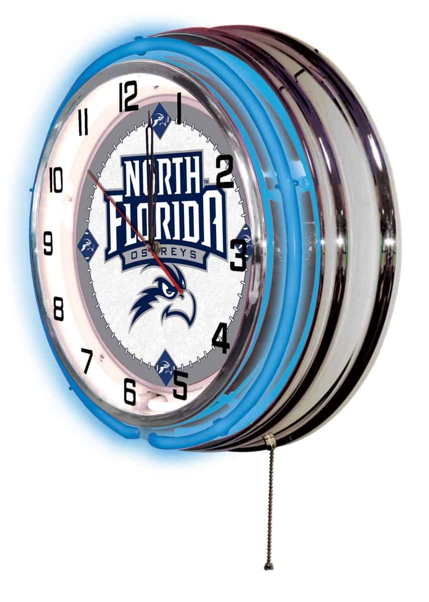 University of North Florida 19-Inch Neon Logo Clock in Chrome