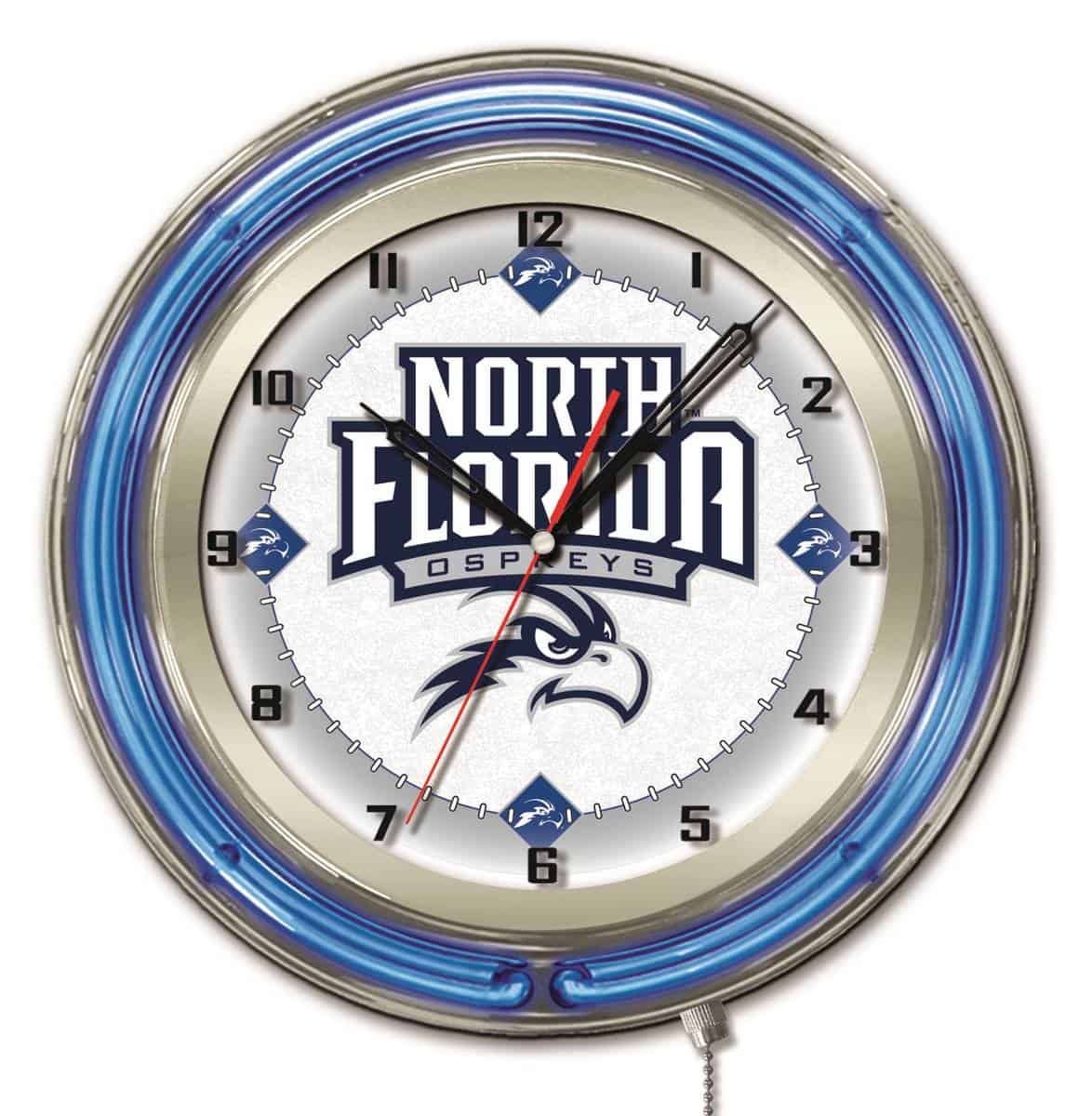 University of North Florida 19-Inch Neon Logo Clock in Chrome