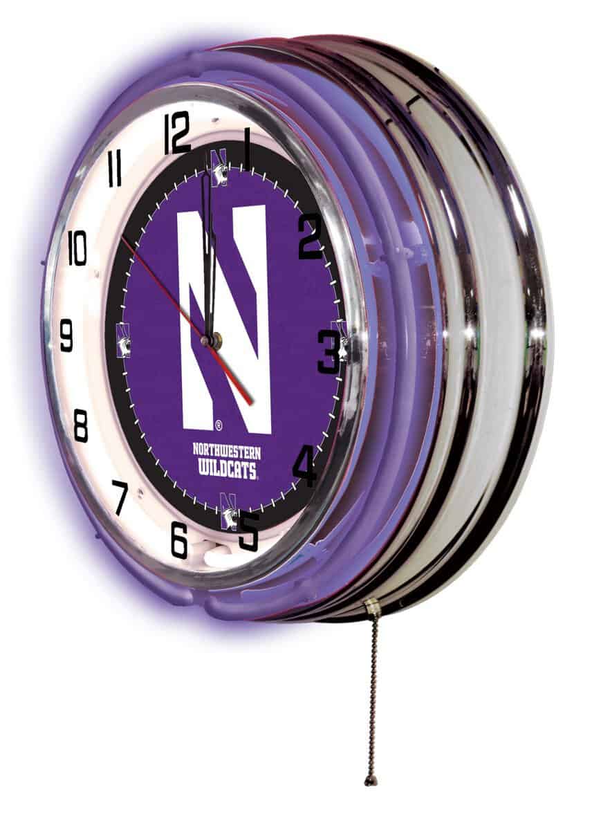 Northwestern University 19-Inch Neon Logo Clock in Chrome