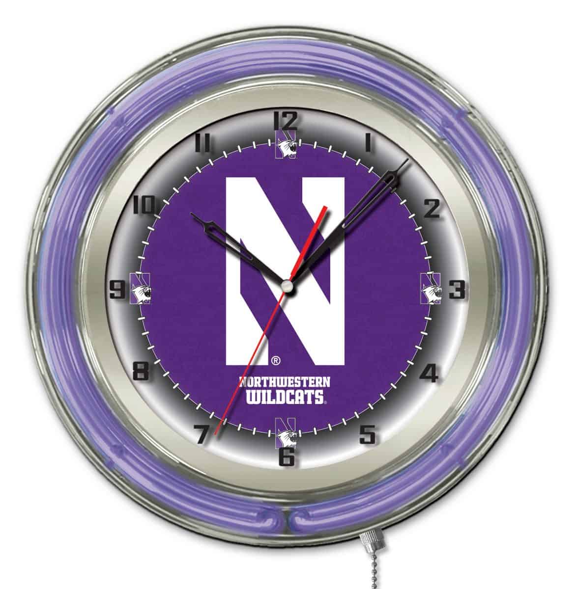 Northwestern University 19-Inch Neon Logo Clock in Chrome