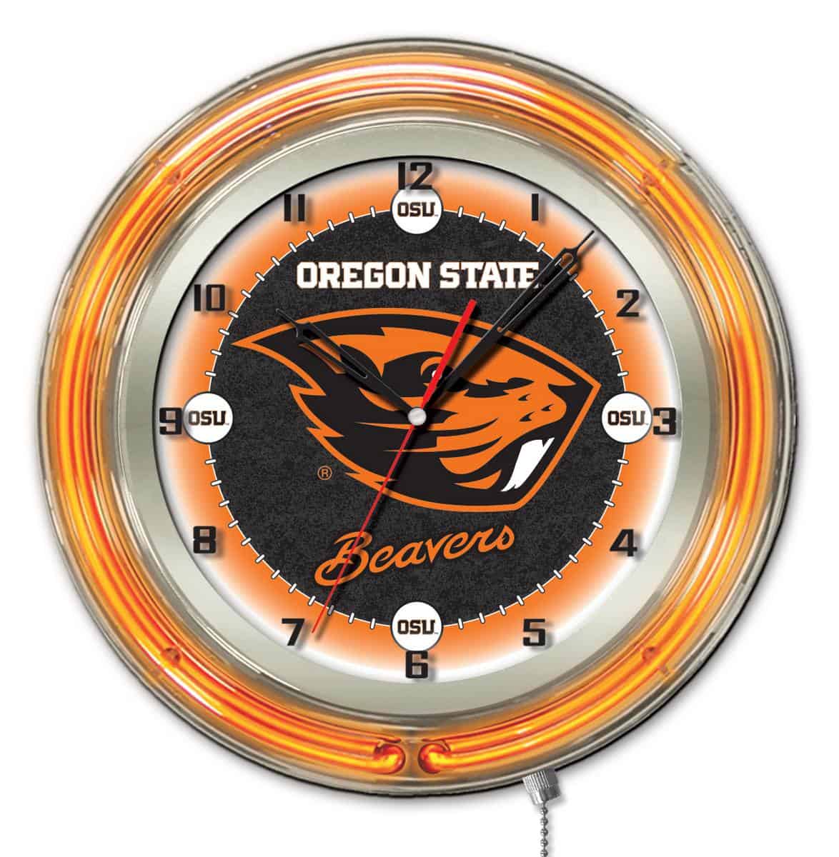 Oregon State University 19-Inch Neon Logo Clock in Chrome