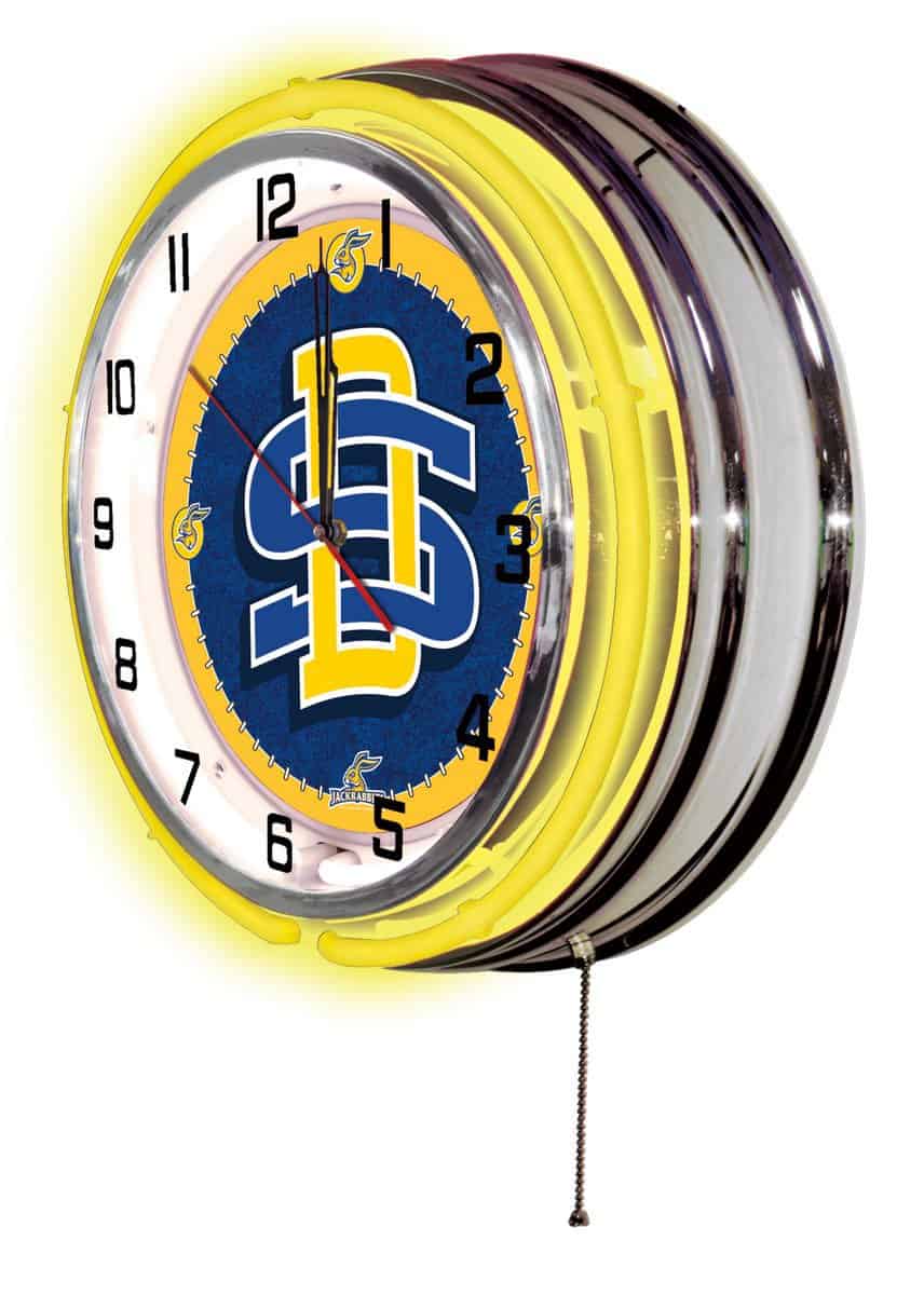 South Dakota State University 19-Inch Neon Logo Clock in Chrome