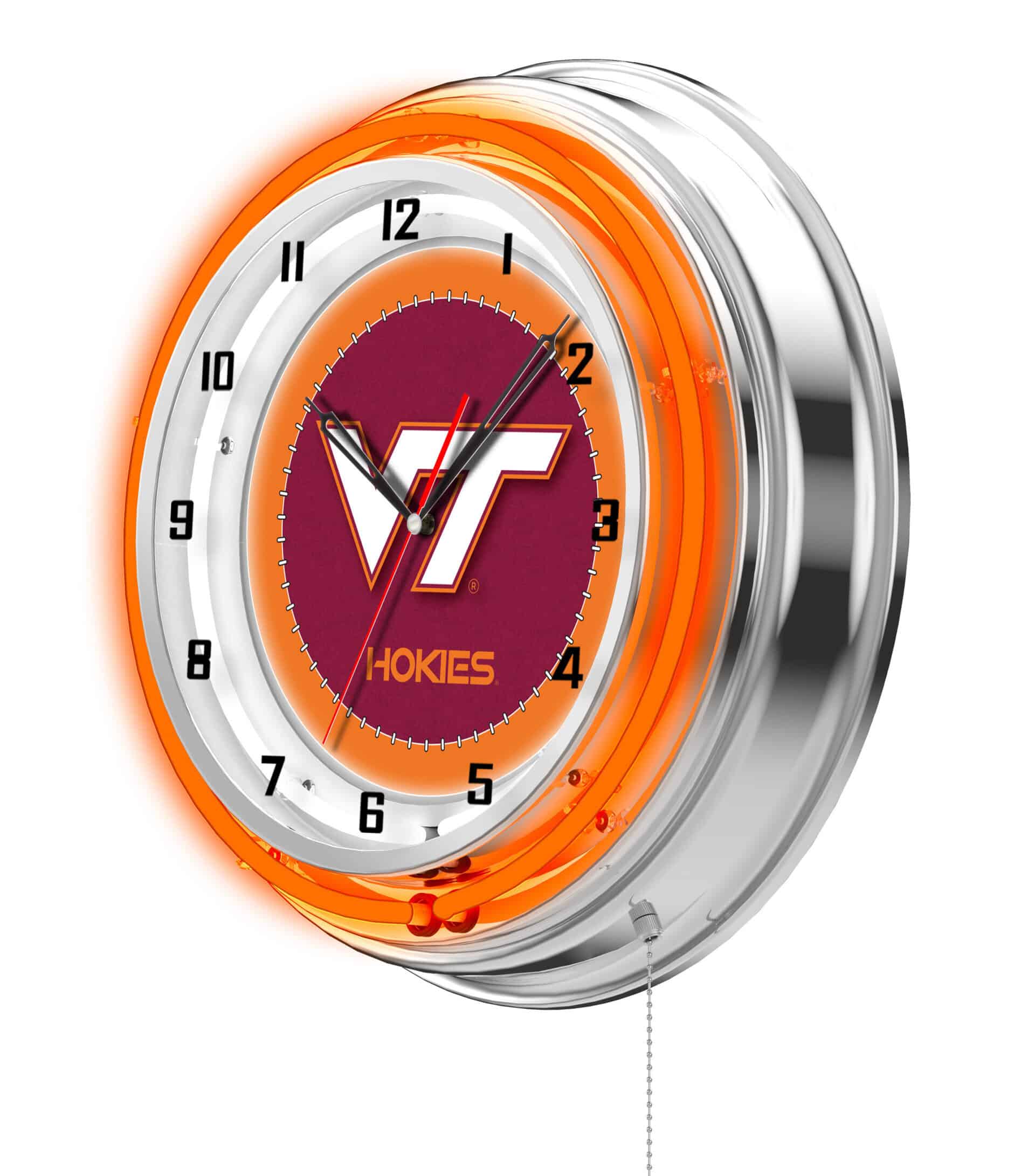 Virginia Tech University 19-Inch Neon Logo Clock in Chrome