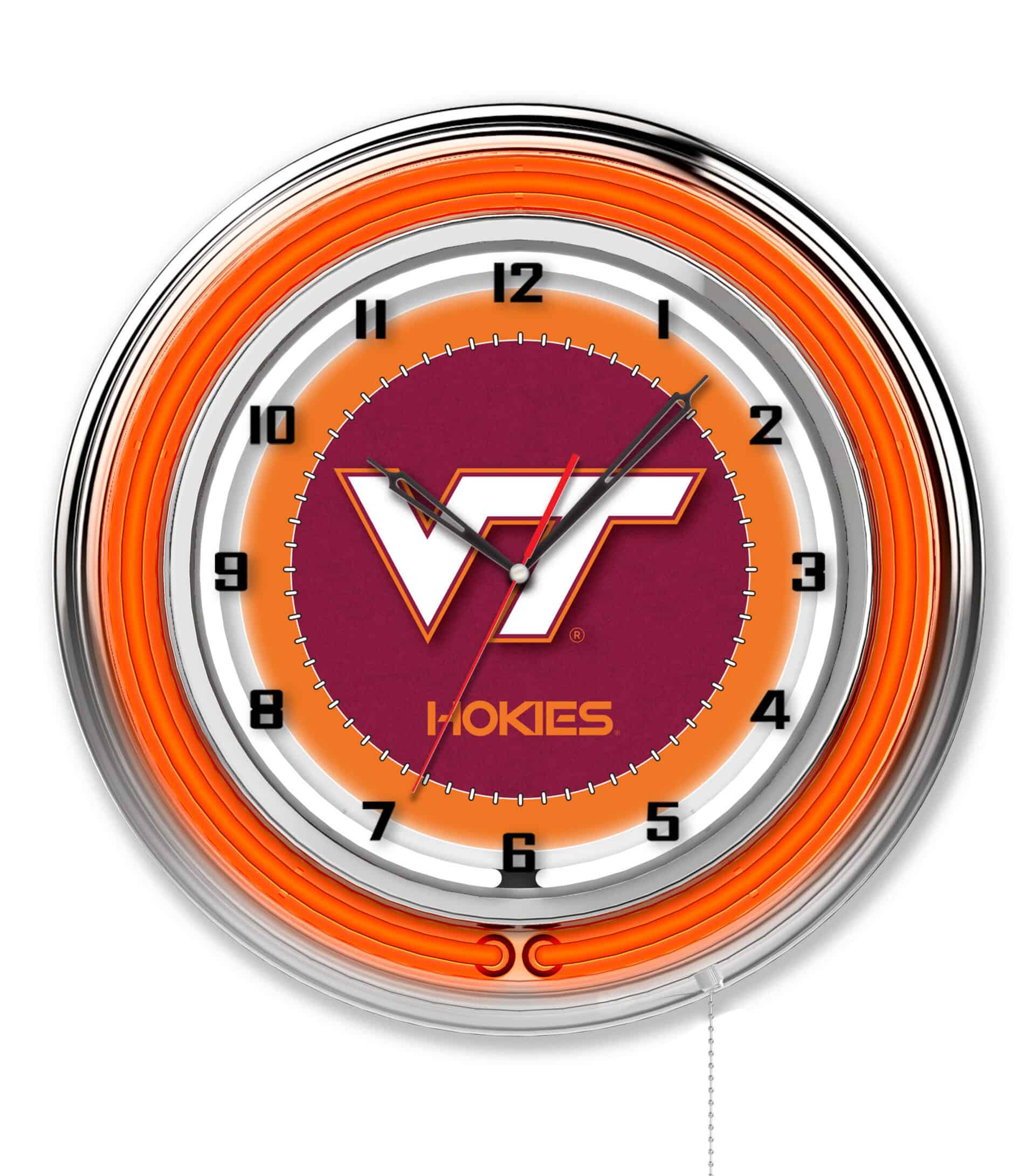 Virginia Tech University 19-Inch Neon Logo Clock in Chrome