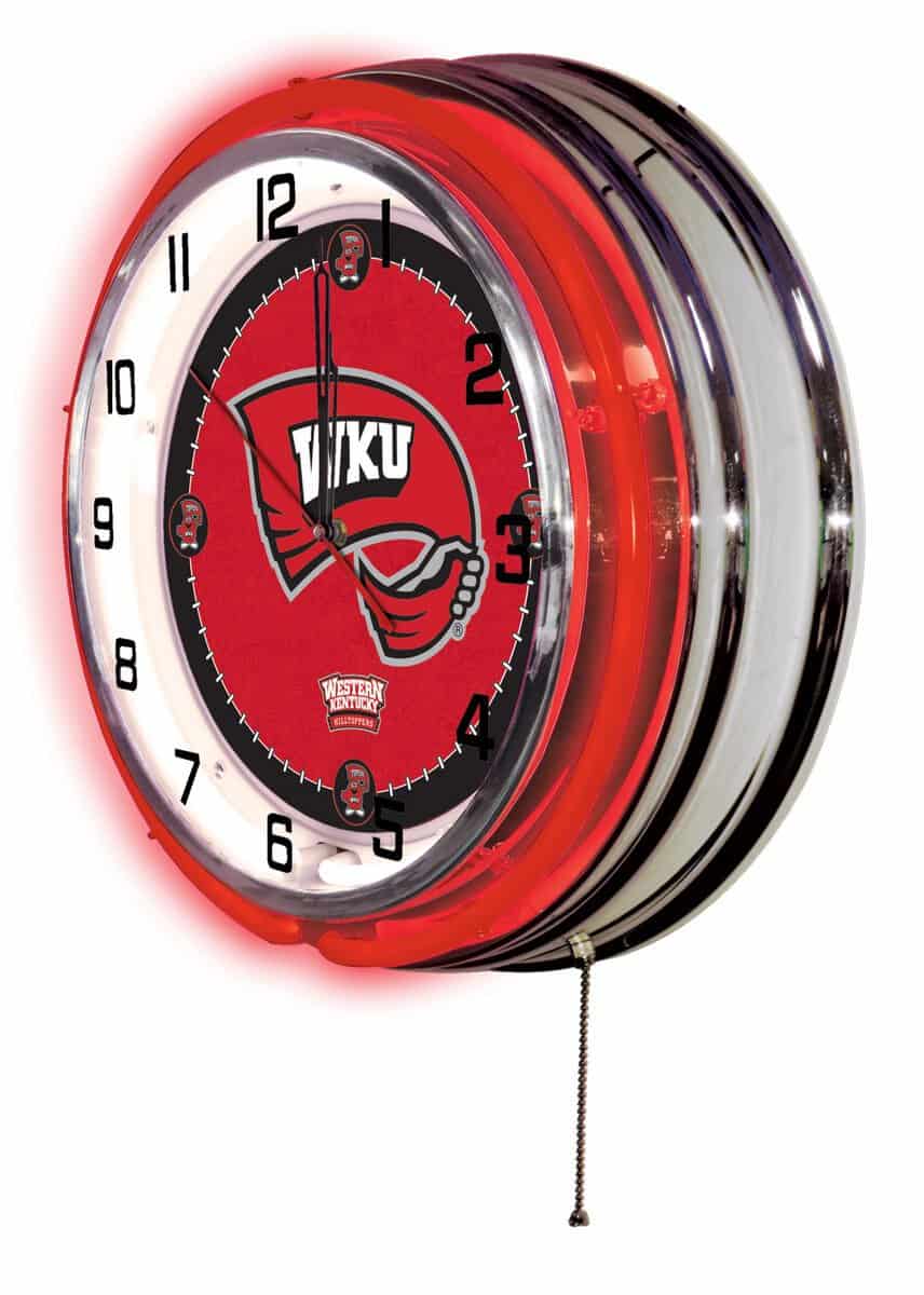 Western Kentucky University 19-Inch Neon Logo Clock in Chrome