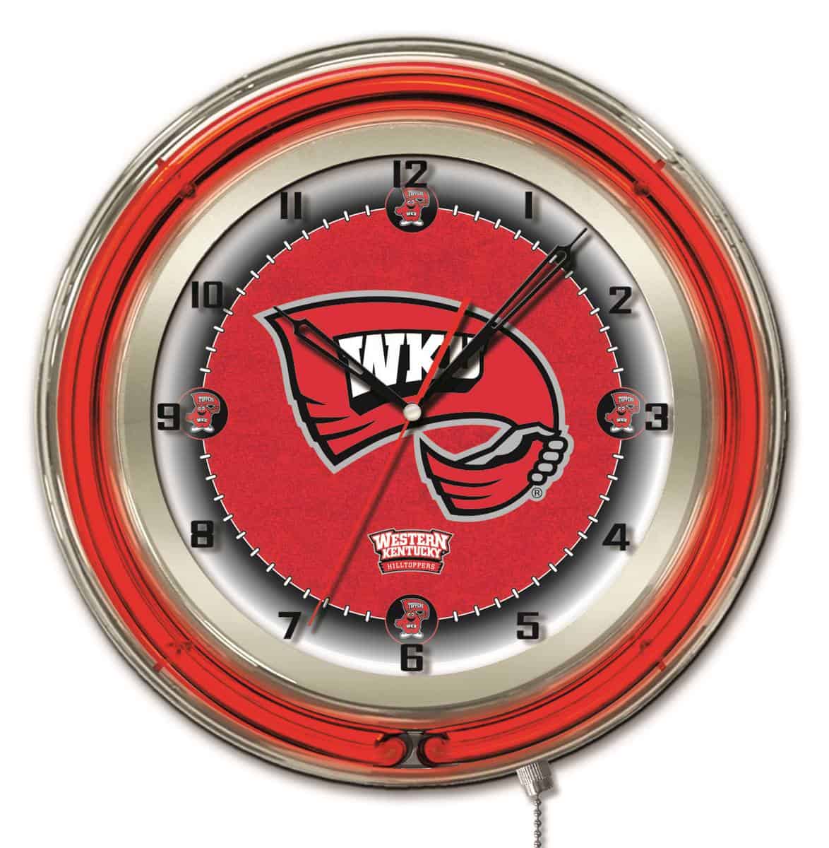 Western Kentucky University 19-Inch Neon Logo Clock in Chrome