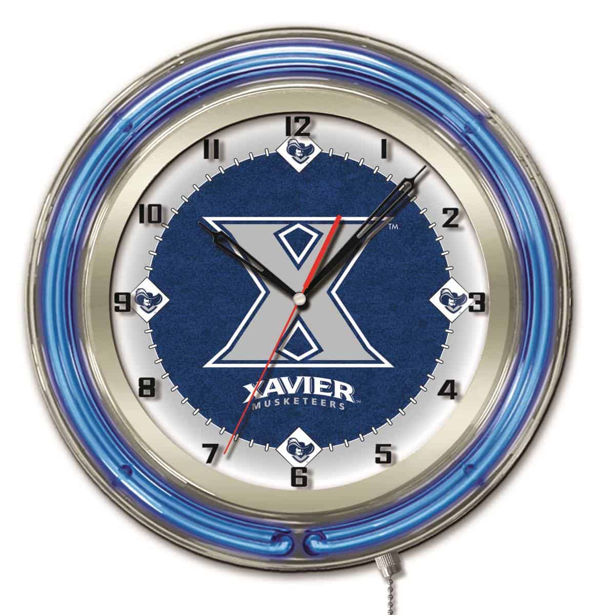 Xavier 19-Inch Neon Logo Clock in Chrome