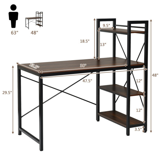 Compact Computer Desk with 4-Tier Shelves and Adjustable Legs - Image 19