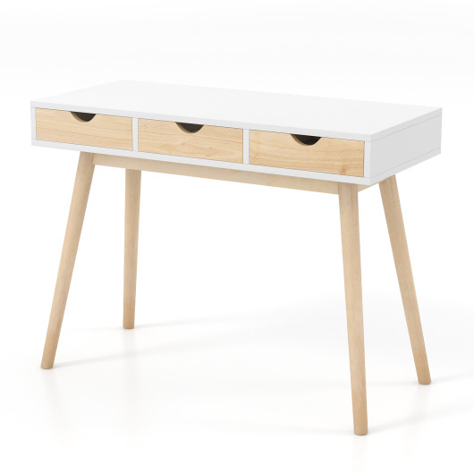 Compact Computer Desk with Drawers and Rubberwood Legs for Home Office