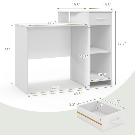 Modern White Computer Desk with Adjustable Shelf and Cable Hole - Image 5