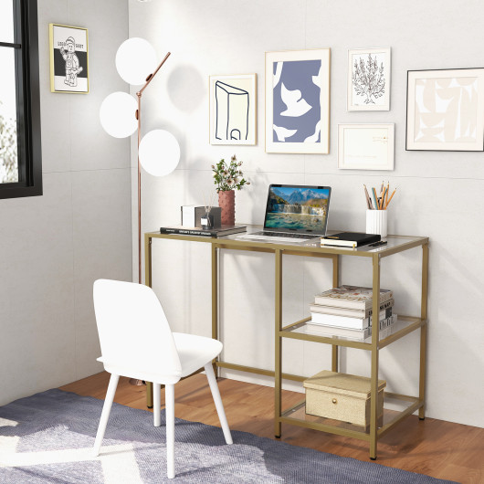 Gold Glass Console Table with 2 Shelves and Metal Frame