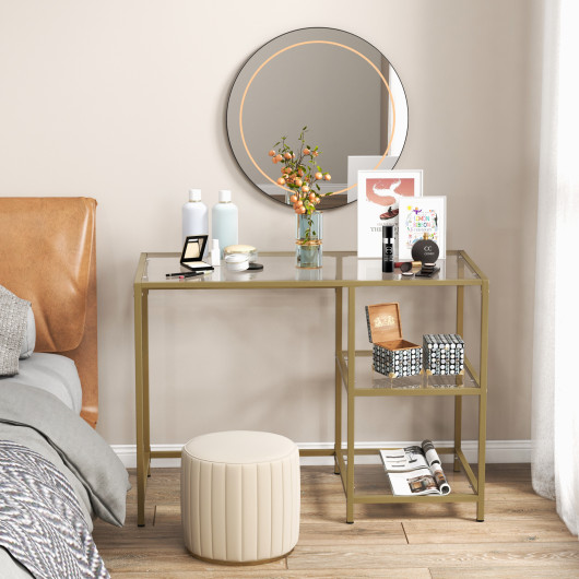 Gold Glass Console Table with 2 Shelves and Metal Frame