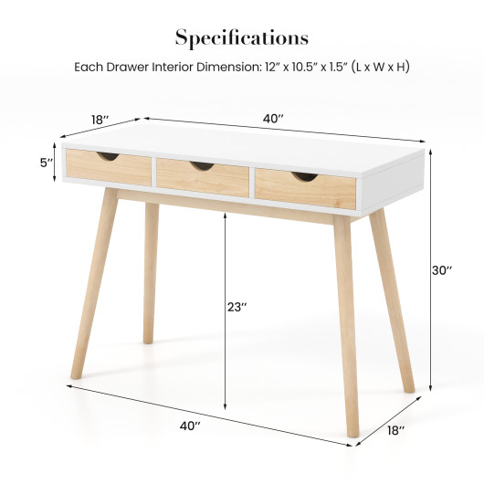 Compact Computer Desk with Drawers and Rubberwood Legs for Home Office