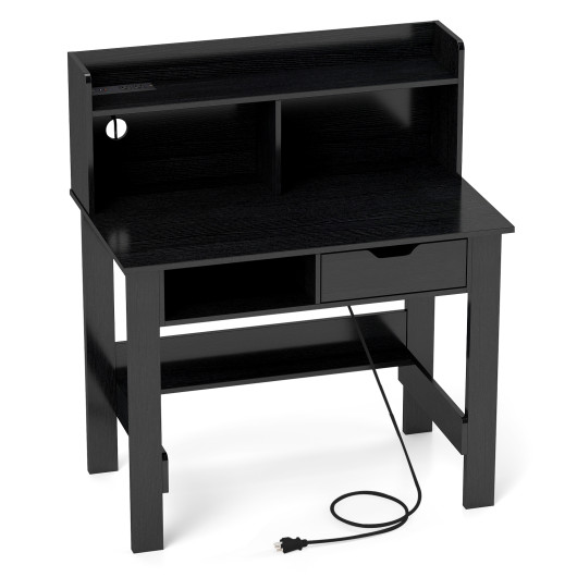Black Computer Desk with USB, Type-C, and Power Outlets - Image 3
