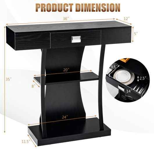 Rustic Console Table with Drawer and Shelves for Small Spaces