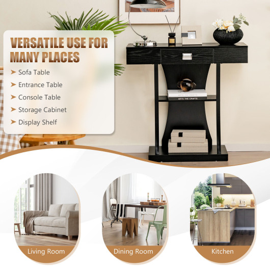 Rustic Console Table with Drawer and Shelves for Small Spaces