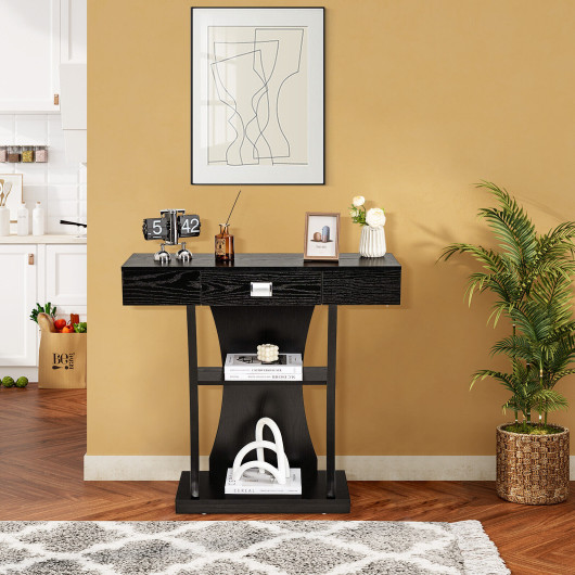 Rustic Console Table with Drawer and Shelves for Small Spaces