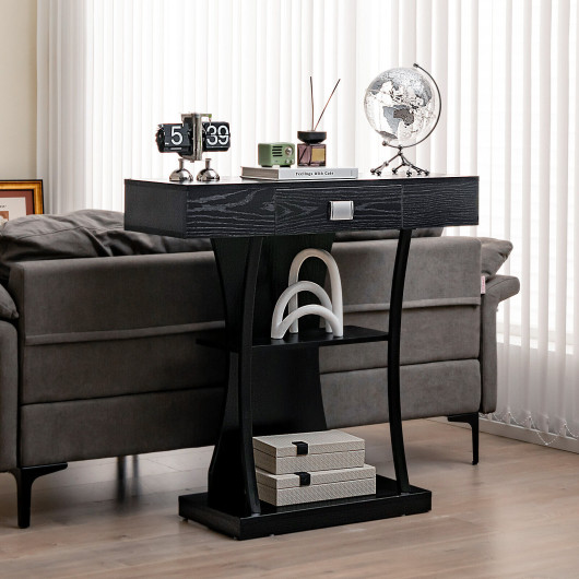 Rustic Console Table with Drawer and Shelves for Small Spaces