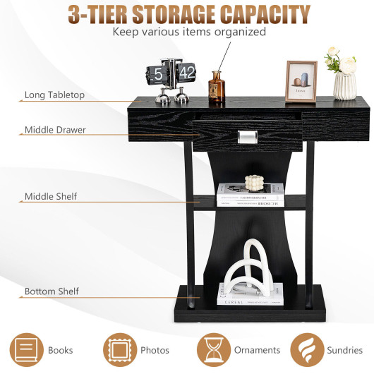 Rustic Console Table with Drawer and Shelves for Small Spaces