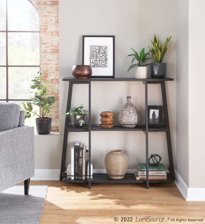 Converge Industrial Black Steel and Bamboo Bookcase